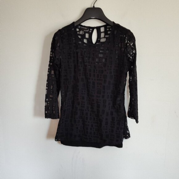 Ladies SZ S Inc Windowpane Illusion Three-Quarter Sleeve T-Shirt - Picture 1 of 3